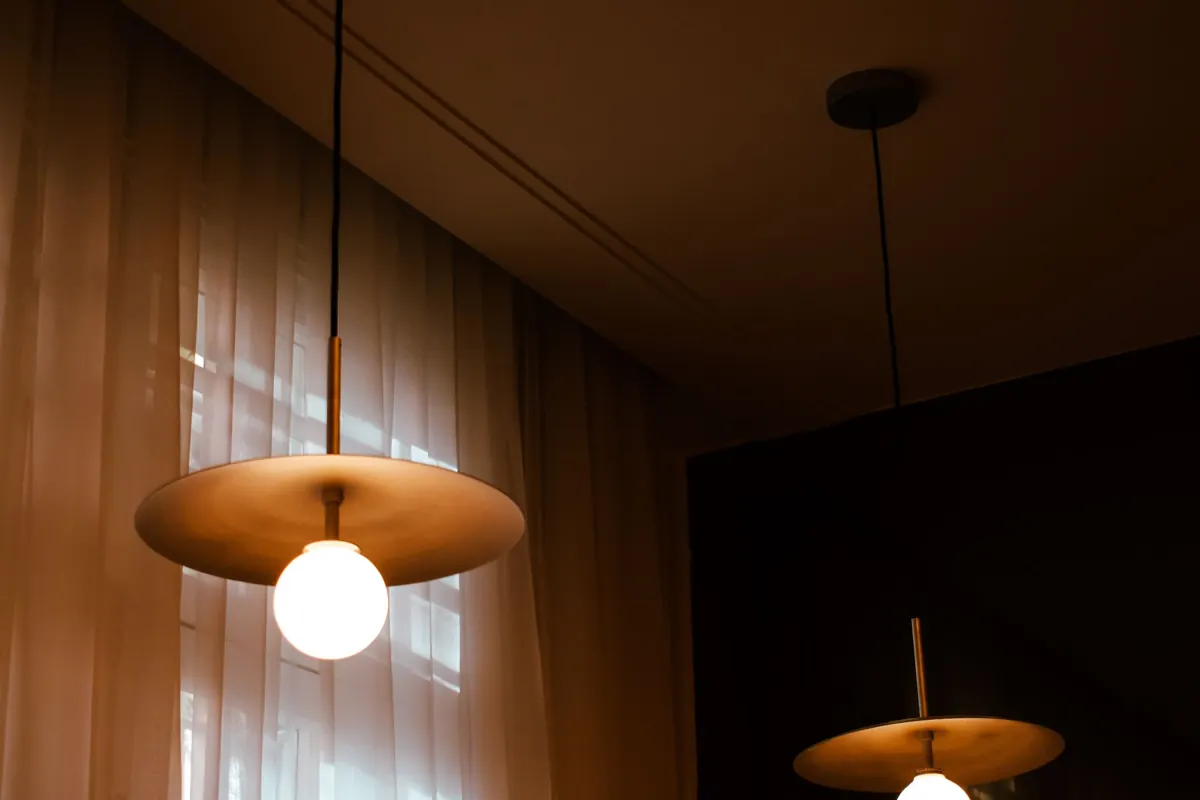 Pendant light fittings hanging in a room